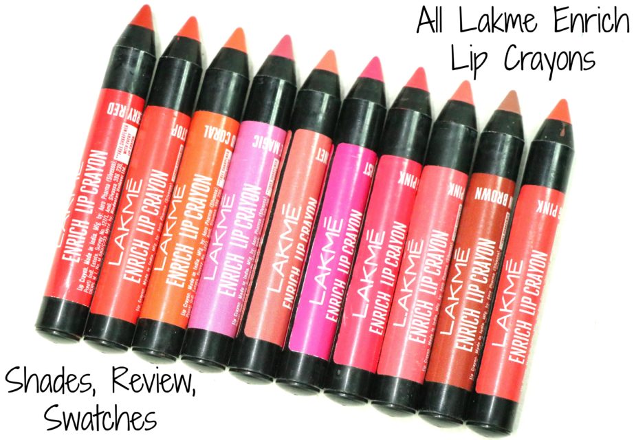 All Lakme Enrich Lip Crayons 10 Shades Review, Swatches