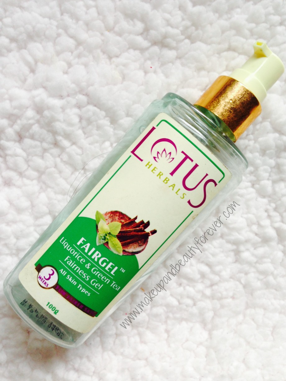 Lotus Herbals Fairness Gel with Liquorice and Green Tea Review