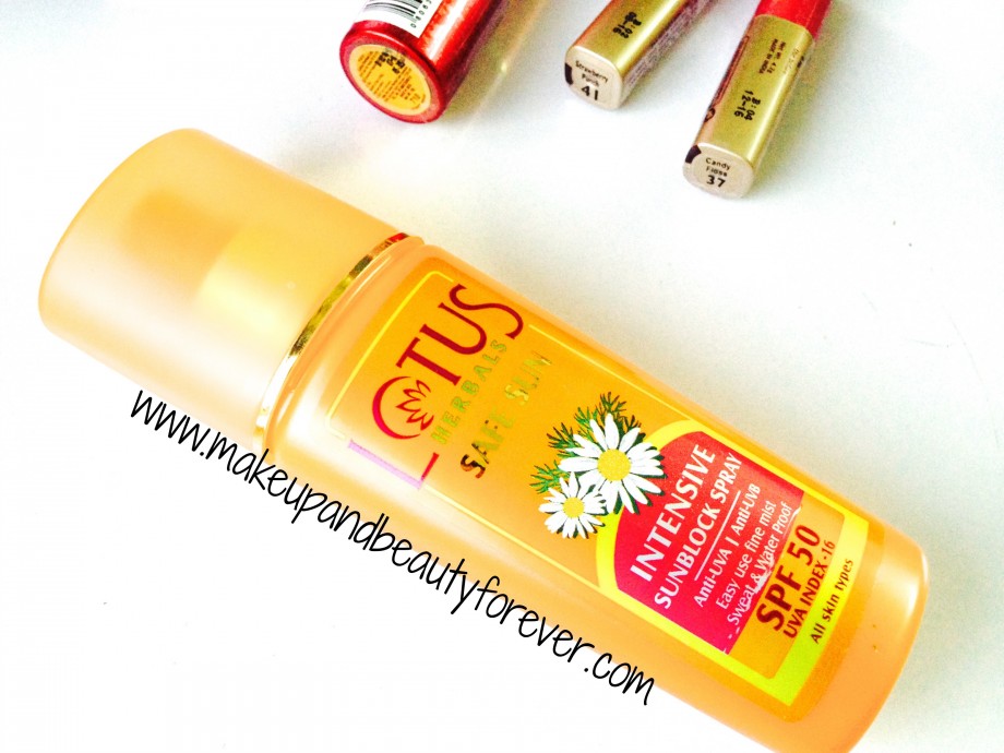 Lotus Herbals Safe Sun Intensive Sunblock Spray spf 50 with Anti UVA and Anti UVB Lotus Herbals sunscreen with high spf