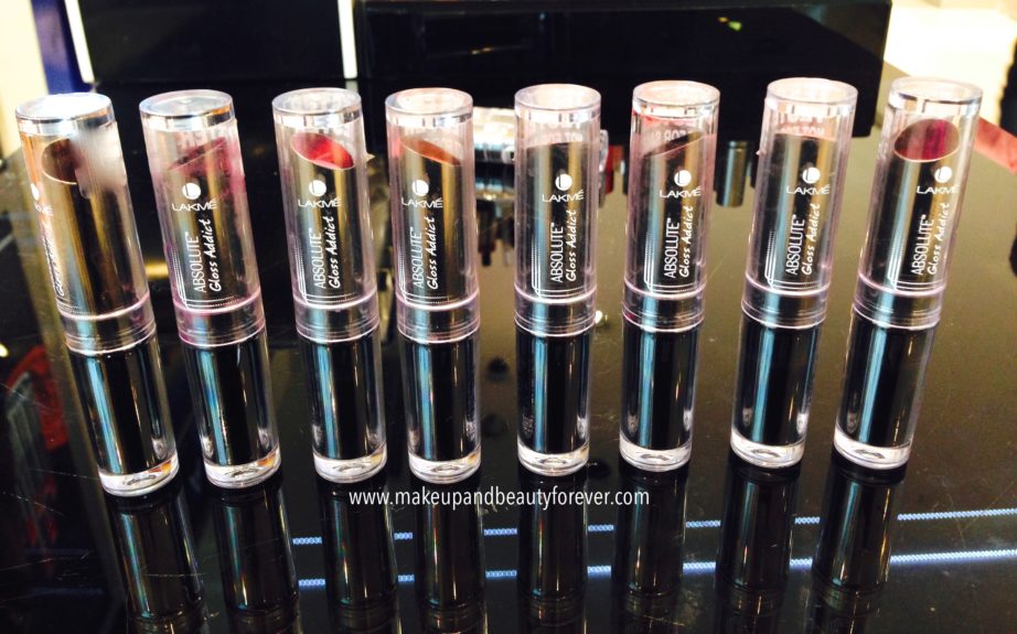 All Lakme Absolute Gloss Addict Lip Color Lipsticks Review, Shades, Swatches, Price and Details