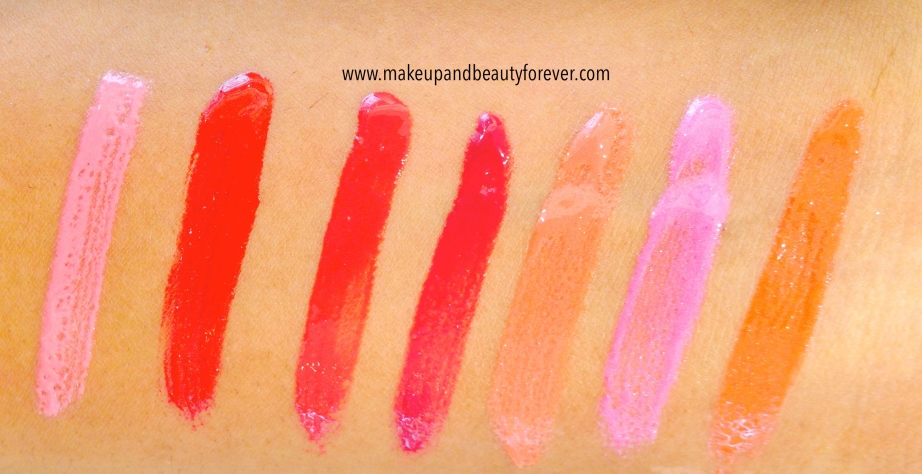 All Lakme Absolute Gloss Stylist Lip Gloss Review, Shades, Swatches, Price and Details Pink Pout, Berry Cherry, Berry Cherry, Burgundy Burn, Rust Crush, Neon Pink, Coral Sunset