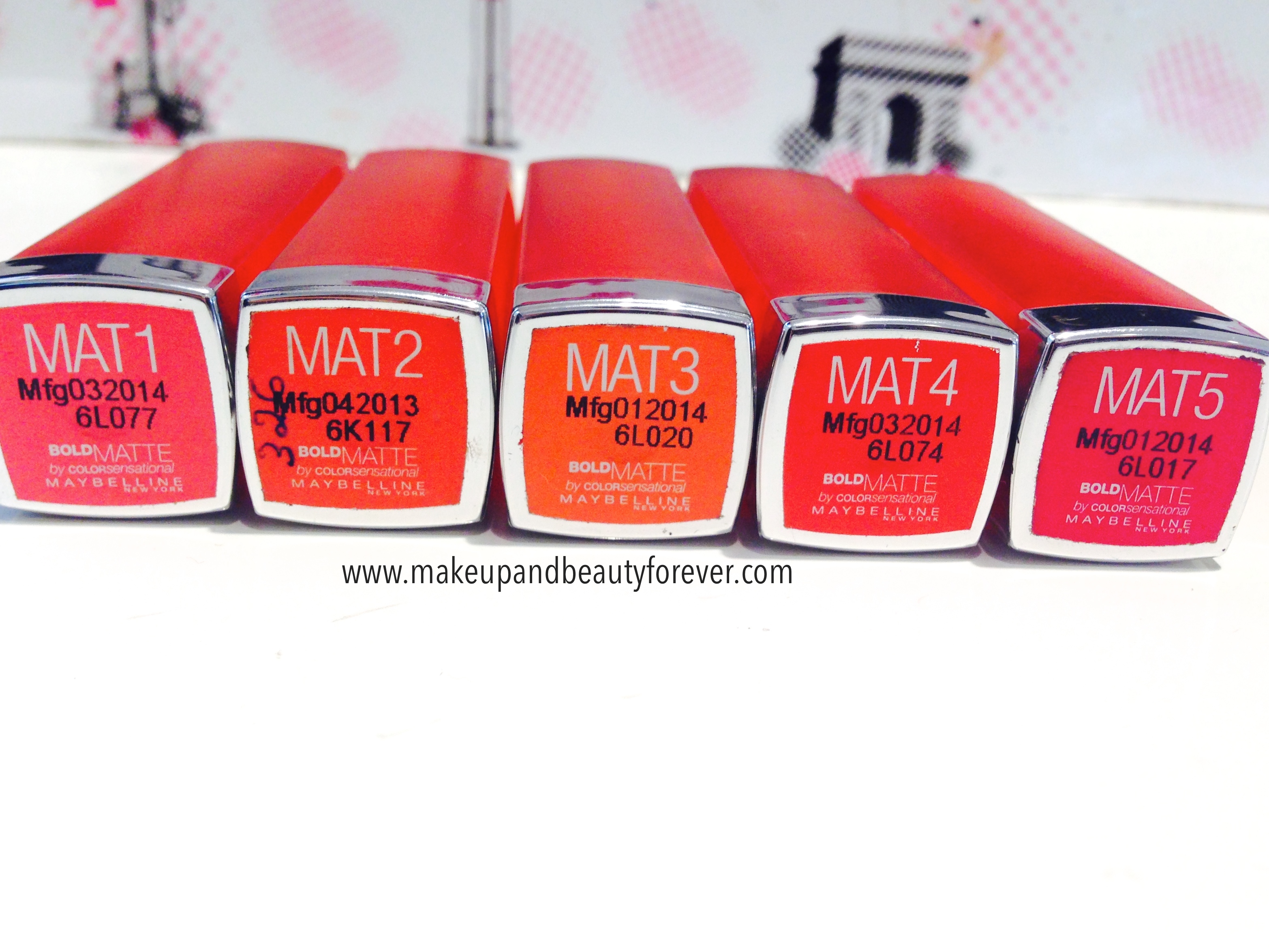 All Maybelline Bold Matte Colorsensational Lipsticks Review, Swatches, Shades, Price and Details Mat 1, Mat 2, Mat 3, Mat 4, Mat 5