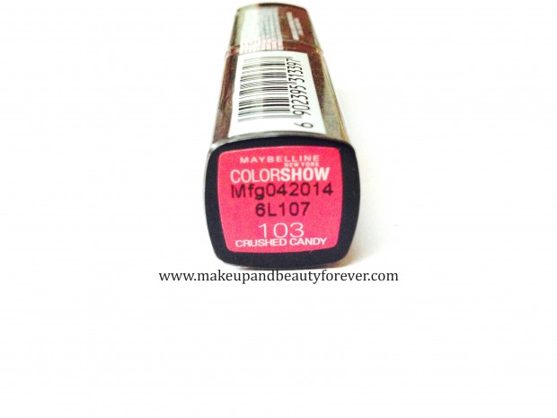 Maybelline ColorShow Lipstick Crushed Candy 103 Review, Swatch, Price, FOTD shade details