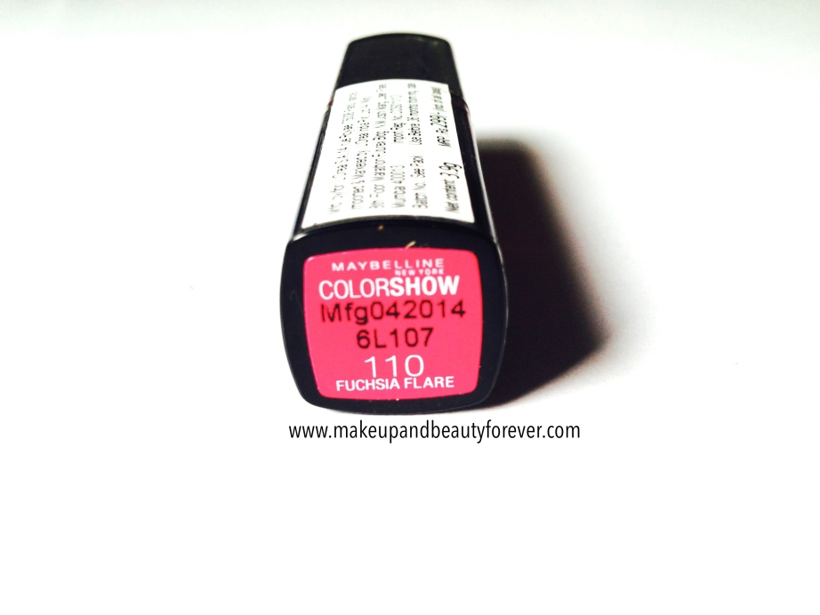 Maybelline ColorShow Lipstick Fuchsia Flare 110 Review Swatch Price, FOTD