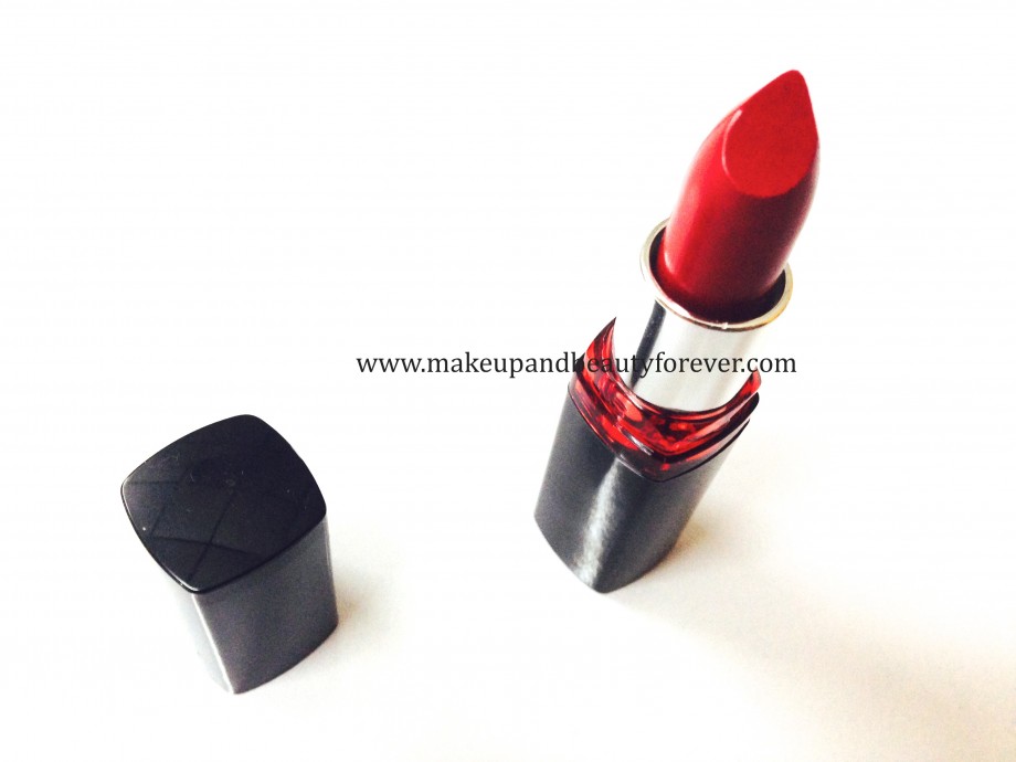 Maybelline ColorShow Lipstick Red Rush 211 Review, Swatch, Price, FOTD bright red lipstick