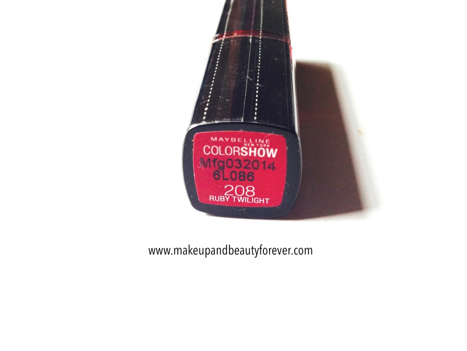 Maybelline ColorShow Lipstick Ruby Twilight 208 Review, Swatch, Price, FOTD India