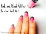 Pink and Black Glitter Festive Nail Art Tutorial