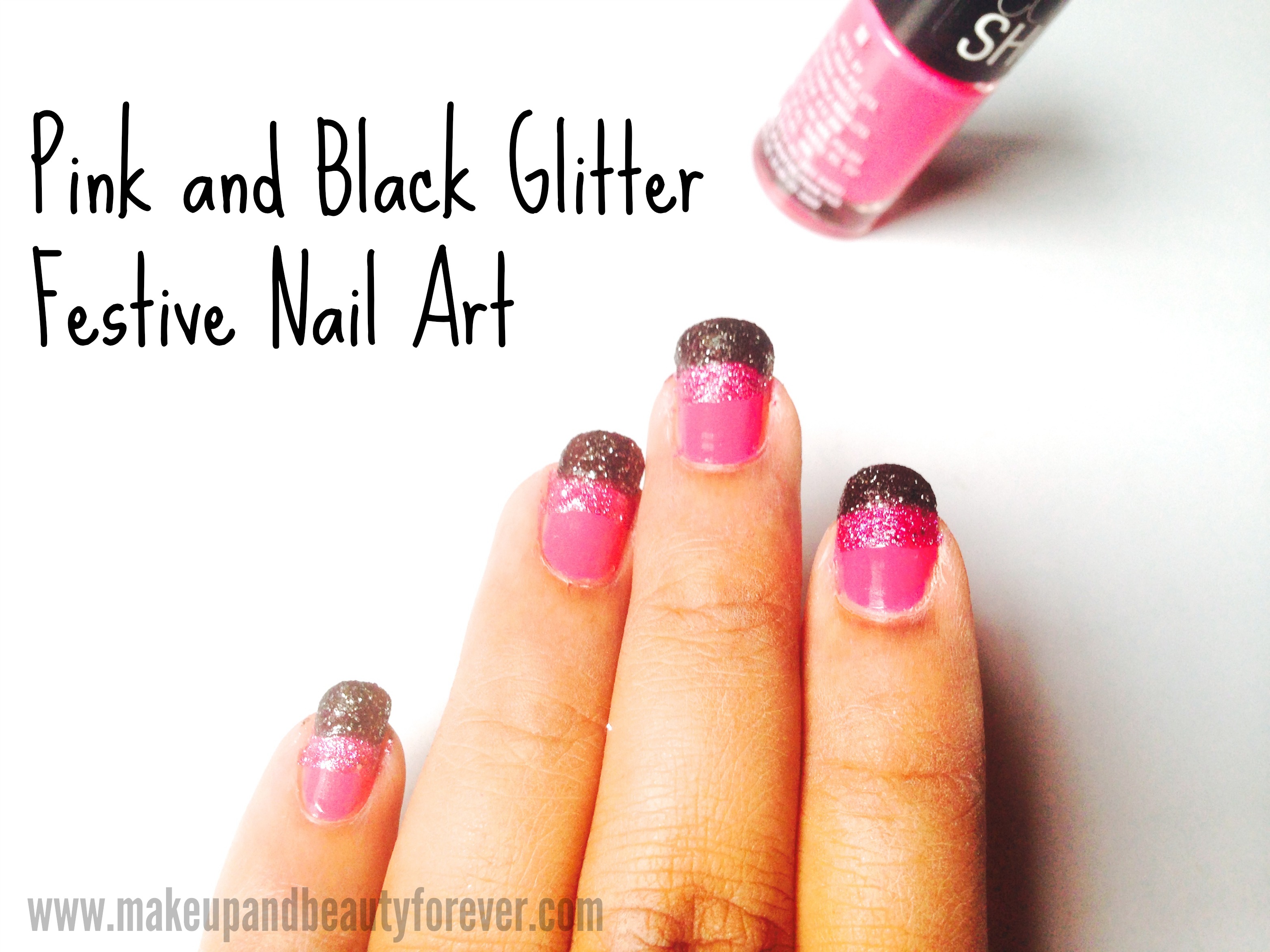 Black and Pink Glitter Nail Design - wide 9
