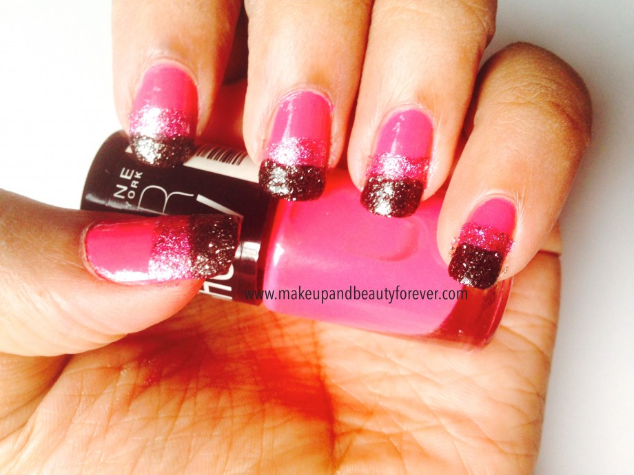 Pink and Black Glitter Festive Nail Art Tutorial 6