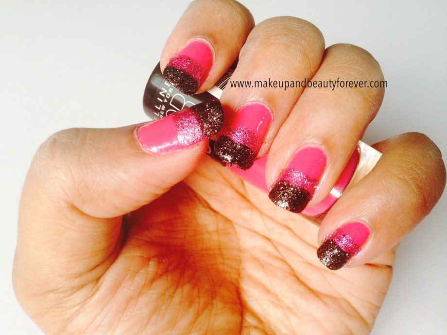 Pink and Black Glitter Festive Nail Art Tutorial look