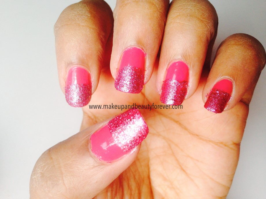 Pink and Black Glitter Festive Nail Art Tutorial maybelline color show fiery fuchsia and matinee mauve