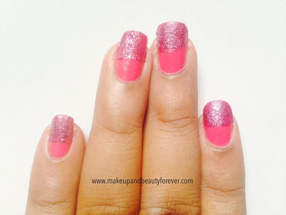 Pink and Black Glitter Festive Nail Art Tutorial maybelline colorshow fiery fuchsia and matinee mauve