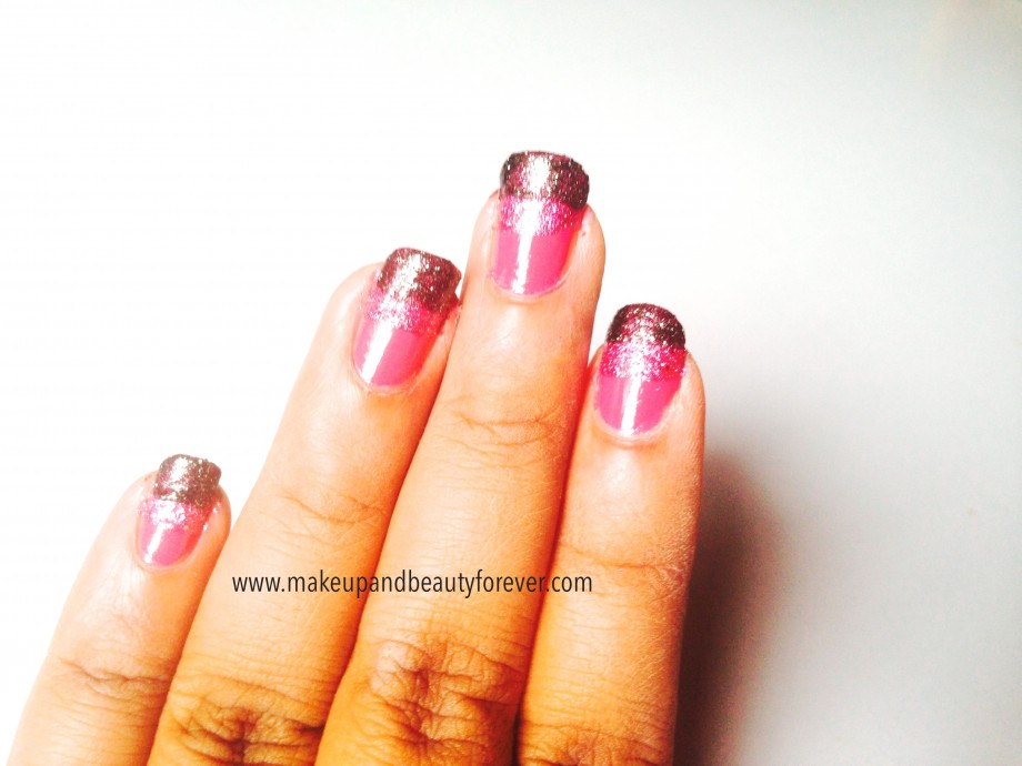 Pink and Black Glitter Festive Nail Art Tutorial steps