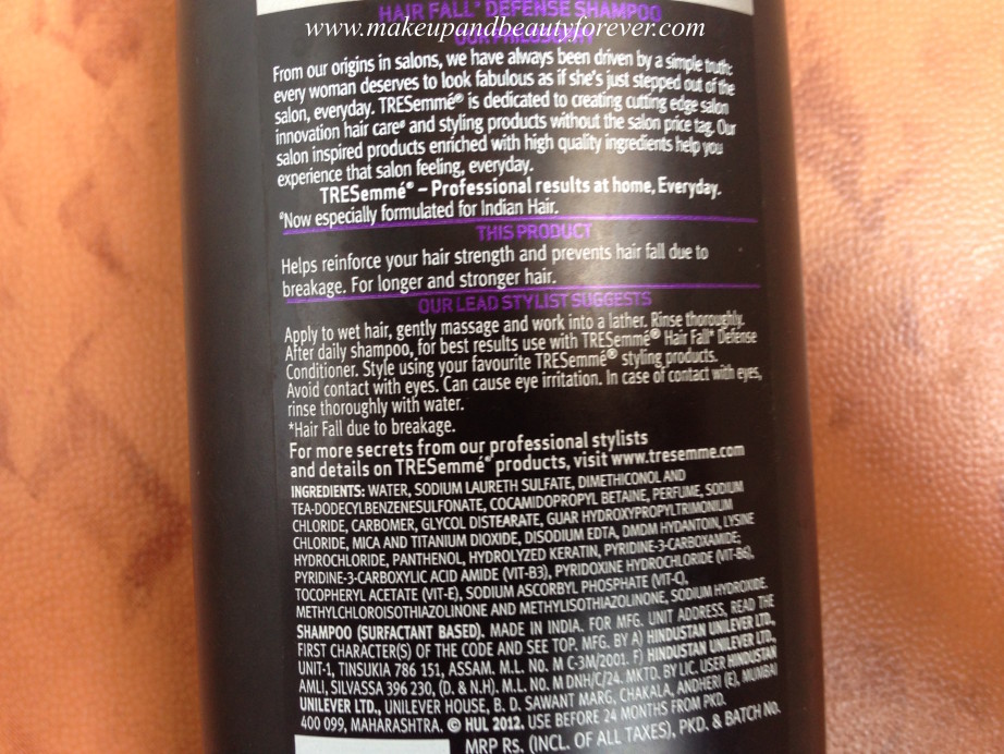 Tresemme Hair Fall Defence Control Shampoo Review MBF India