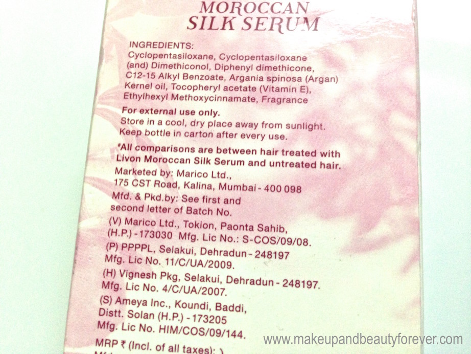 Livon Moroccan Silk Serum ingredients