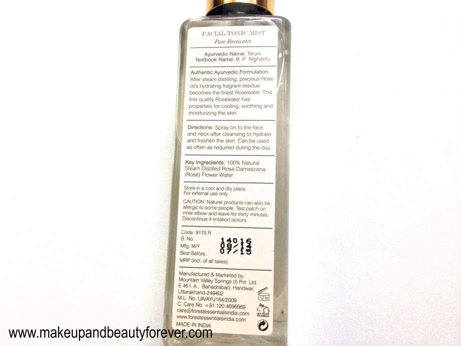 Forest Essentials Facial Tonic Mist Pure Rosewater Review details price India