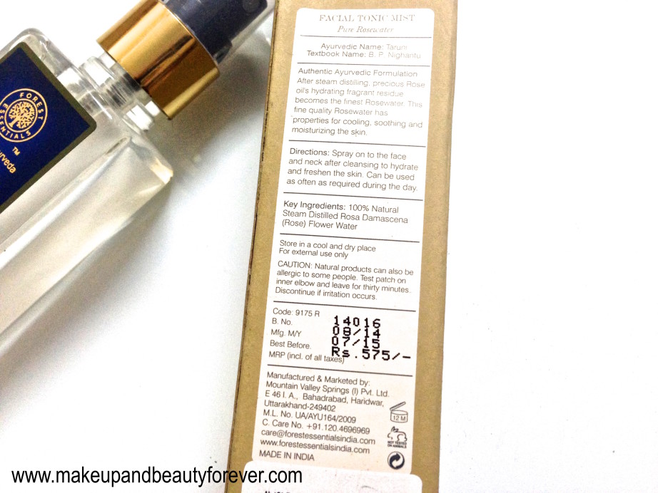 Forest Essentials Facial Tonic Mist Pure Rosewater Review price online India
