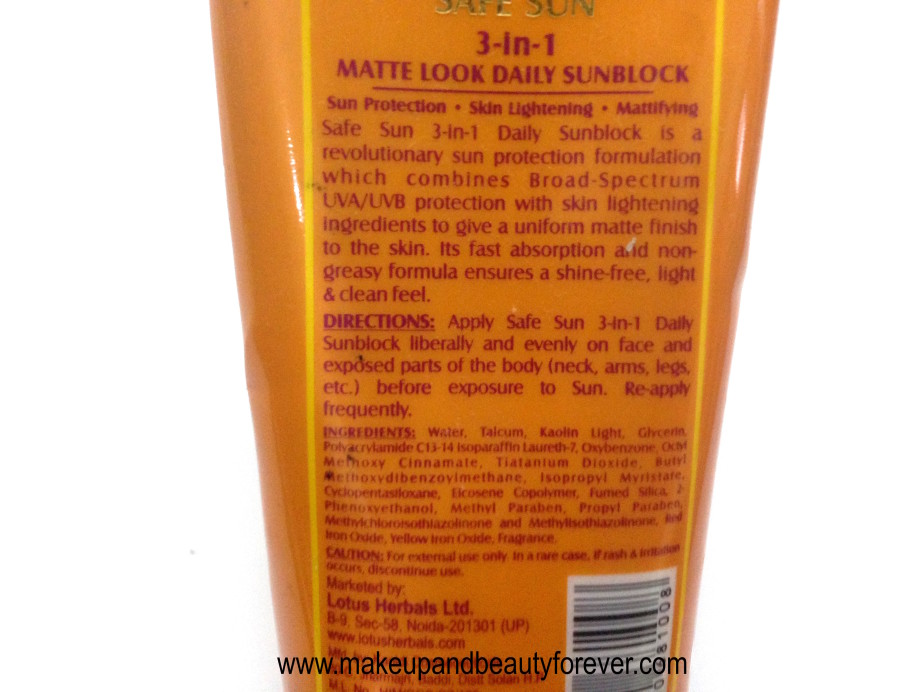 Lotus Herbals 3 in 1 Matte Look Daily Sunblock SPF 40 Review MBF India