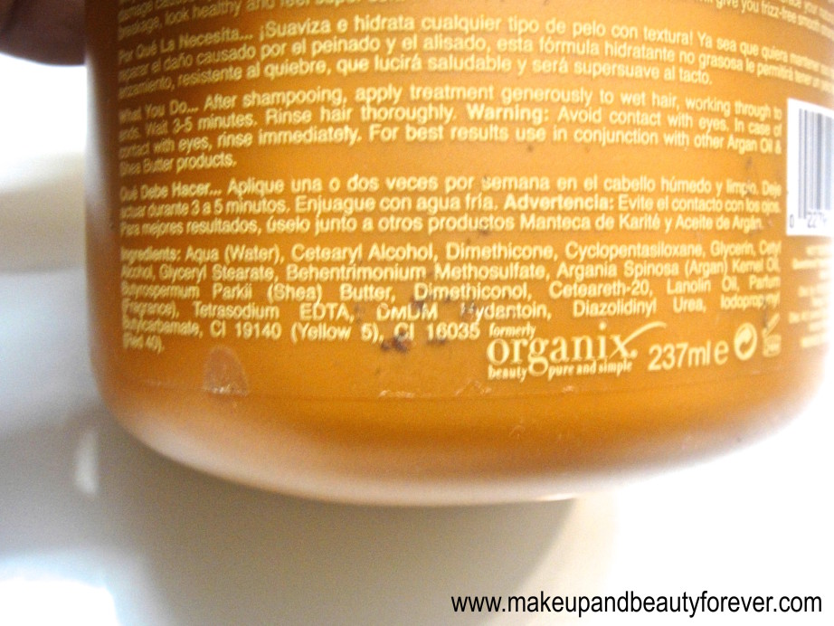 Organix Smooth Hydration Argan Oil and Shea Butter Moisture Restore Mask Review Ingredients