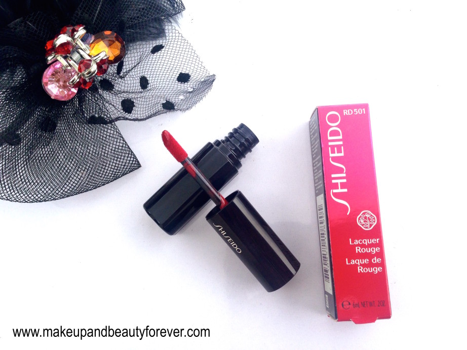 Shiseido Lacquer Rouge Lipstick Drama RD 501 Review Swatches Price and FOTD