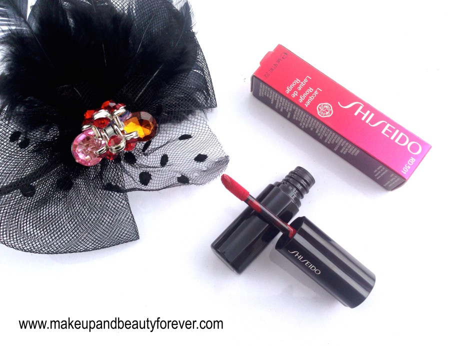 Shiseido Lacquer Rouge Liquid Lipstick Drama RD 501 Review Swatches Price FOTD