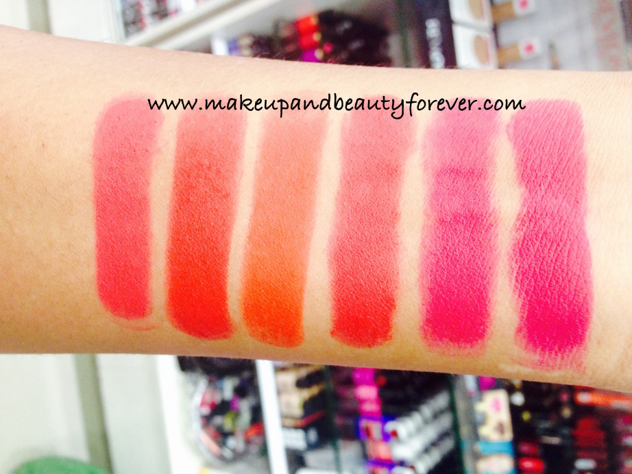 All Lakme Absolute Lip Pout Matte Lipstick Review Shades Swatches Victorian Rose Starlet Red Tangerine Touch Raving Red Pink Fantasy Magenta Magic