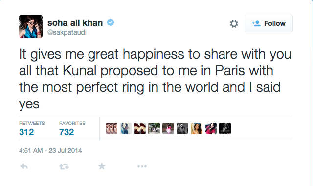 Soha Ali Khan engagement proposal tweet