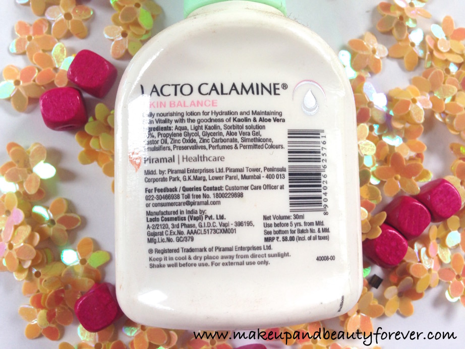 Lacto Calamine Hydration Lotion with Kaolin and Aloe Vera for Dry to Normal Skin Review Ingredients