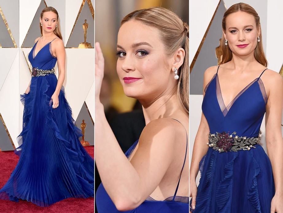 Brie Larson Best Actress oscars 2016 blue custom Gucci dress
