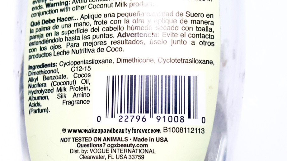 Organix Nourishing Coconut Milk Anti Breakage Serum Review Ingredients