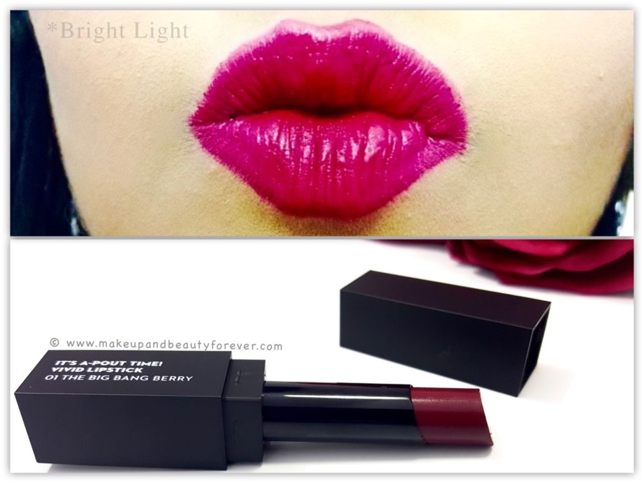 Sugar Cosmetics It’s A-Pout Time Vivid Lipstick 01 The Big Bang Berry Review lip swatch FOTD