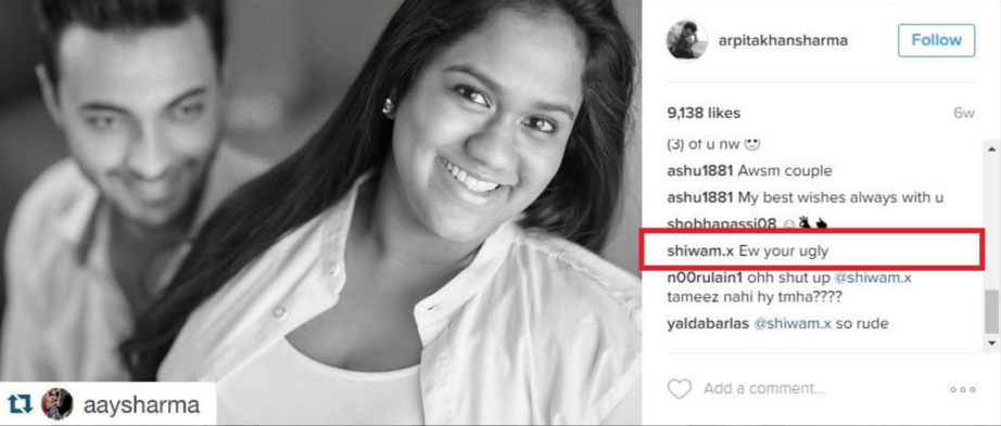 Arpita Khan Hate comments on instagram