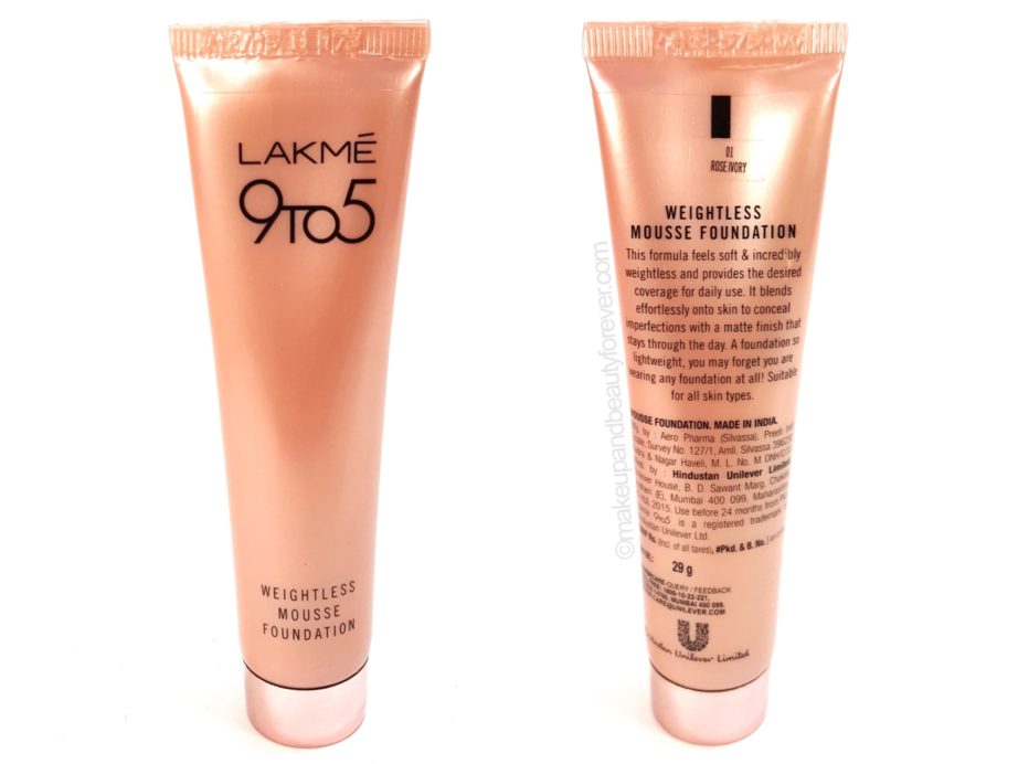 Lakme 9 to 5 Weightless Mousse Foundation Review Swatches