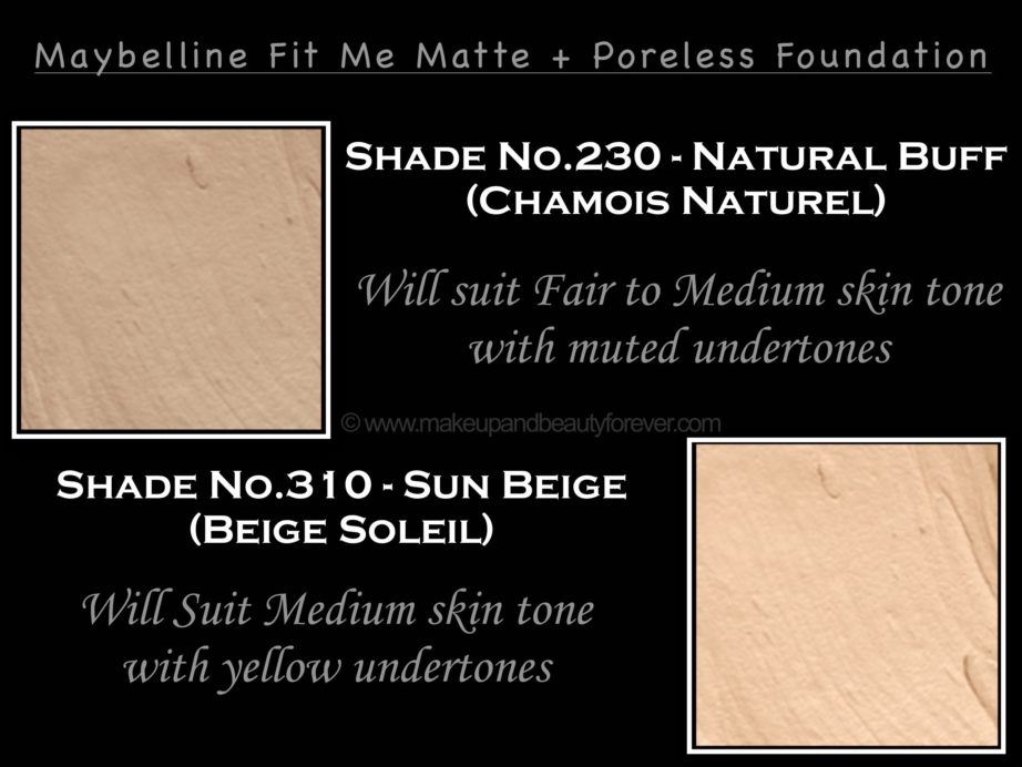 Maybelline Fit Me Matte Natural Buff Sun Beige Poreless Foundation Review Shades Swatches