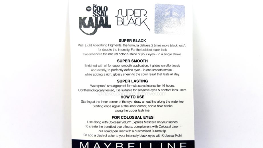 Maybelline Super Black Colossal Kajal Review details price