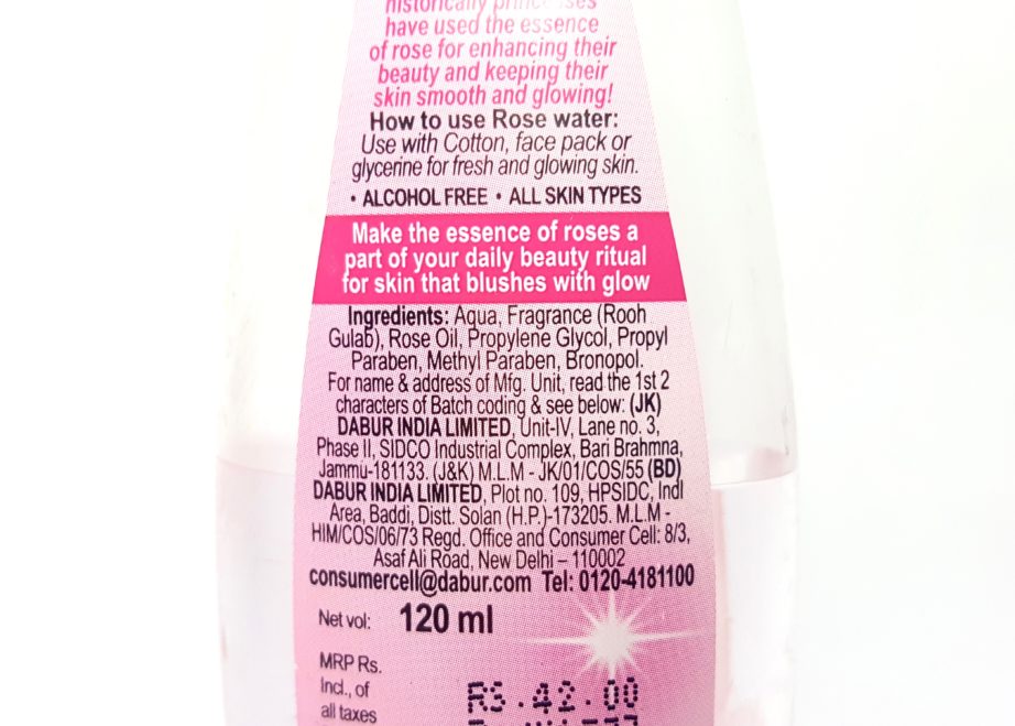 Dabur Gulabari Premium Rose Water Review ingredients