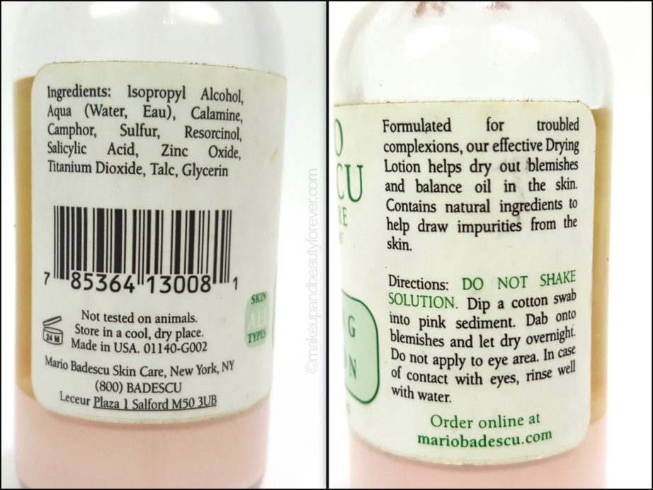 Mario Badescu Drying Lotion review ingredients