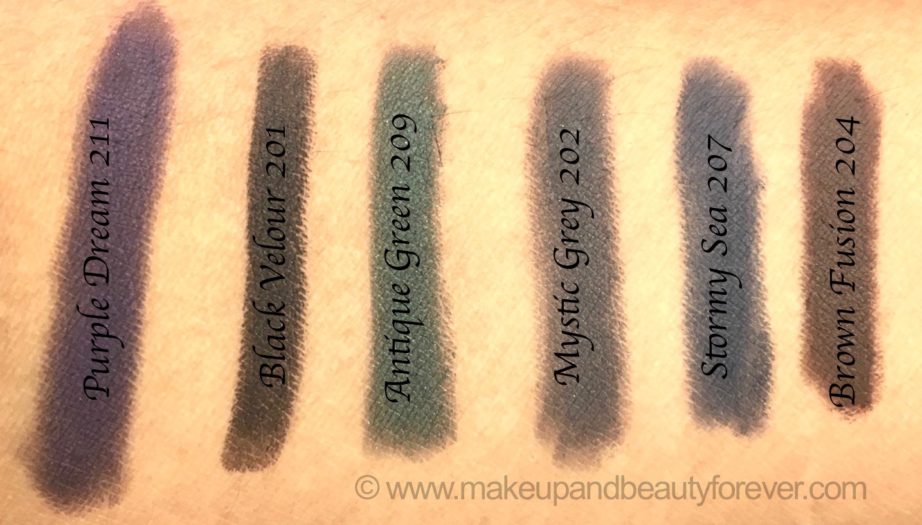 All L'Oreal Color Riche Le Smoky Eyeliner Smudger 6 Shades Review Swatches Purple dream Black Velour Antique Green Mystic Grey Stormy Sea Brown Fusion
