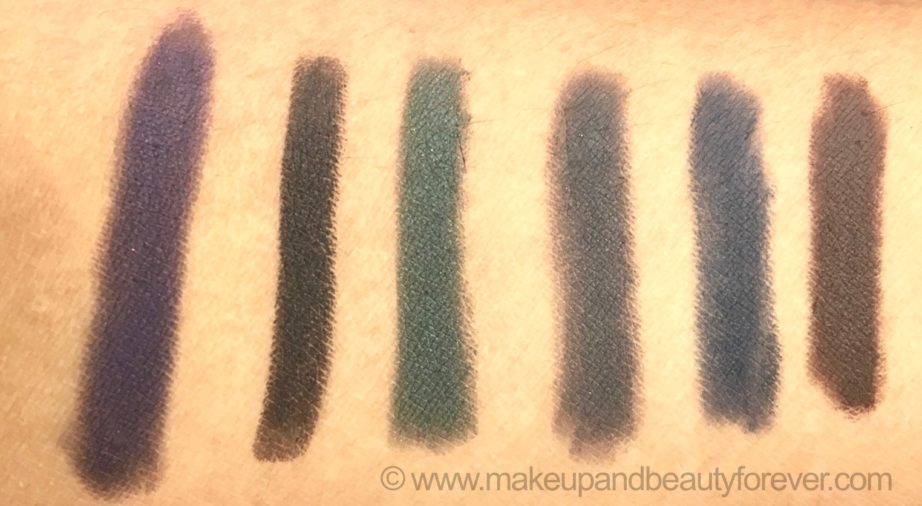 All L'Oreal Paris Color Riche Le Smoky Eyeliner with Smudger 6 Shades Review Swatches Purple dream Black Velour Antique Green Mystic Grey Stormy Sea Brown Fusion