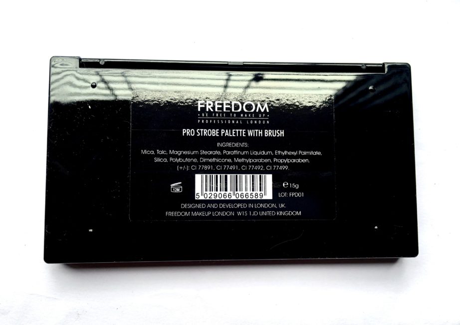 Freedom Pro Strobe Highlight and Contour Palette With Brush Review Swatches back