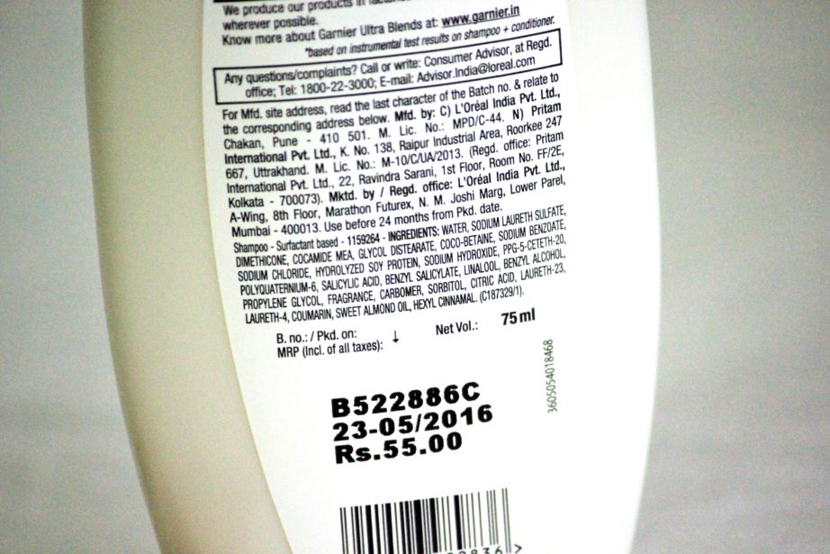 Garnier Ultra Blends Soy Milk Almonds Intense Repair Shampoo Review ingredients