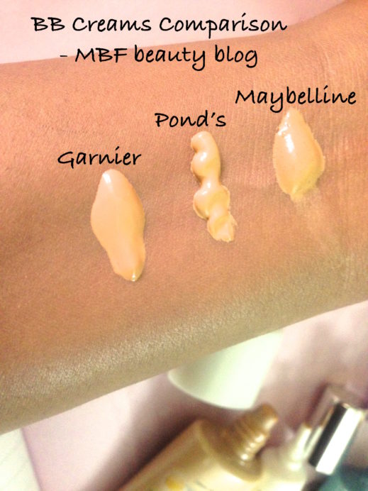 Maybelline Ponds Garnier BB Creams Review swatch vs Comparison
