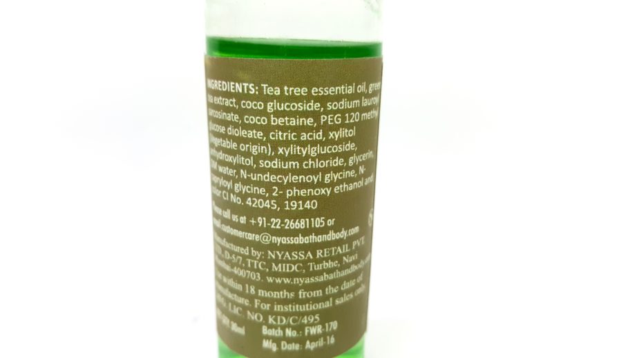 Nyassa Tea Tree Oil Face Wash Review ingredients
