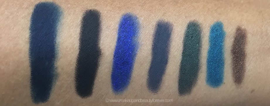 All Colorbar Just Smoky Eye Pencils 7 all Shades Review Swatches Just Blue Just Black Just Electra Just Grey Just Green Just Teal Just Brown