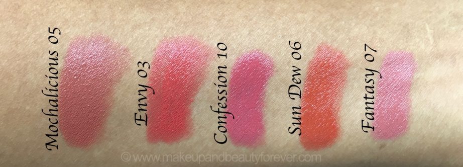 All Faces Ultime Pro Creme Lip Crayons 10 Shades Review Swatches Red Velvet Sunset Kiss Envy Invincible Mochalicious SunDew Fantasy Cherrypop Berry Punch Confession