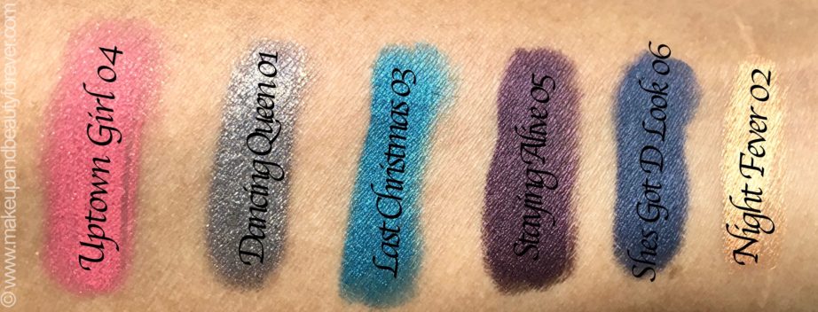 All Faces Ultime Pro Eyeshadow Crayon 6 Shades review Swatches Dancing Queen 01 Night Fever 02 Last Christmas 03 Uptown Girl 04 Staying Alive 05 Shes Got D Look 06