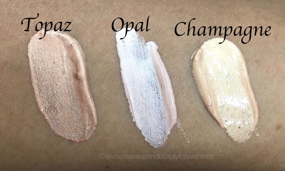 All Faces Ultime Pro Metaliglow Illuminator liquid Highlighter Opal Topaz Champagne 3 Shades Review Swatches