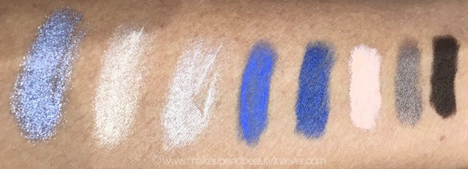 All MAC Pro Longwear Waterproof Colour Stick Eye Shadows Shades Review Swatches Iris Eyes Cremefilled Bleached Out Beige Frisky Blue Royally Blue Praline Soft Steel Bitter Clove
