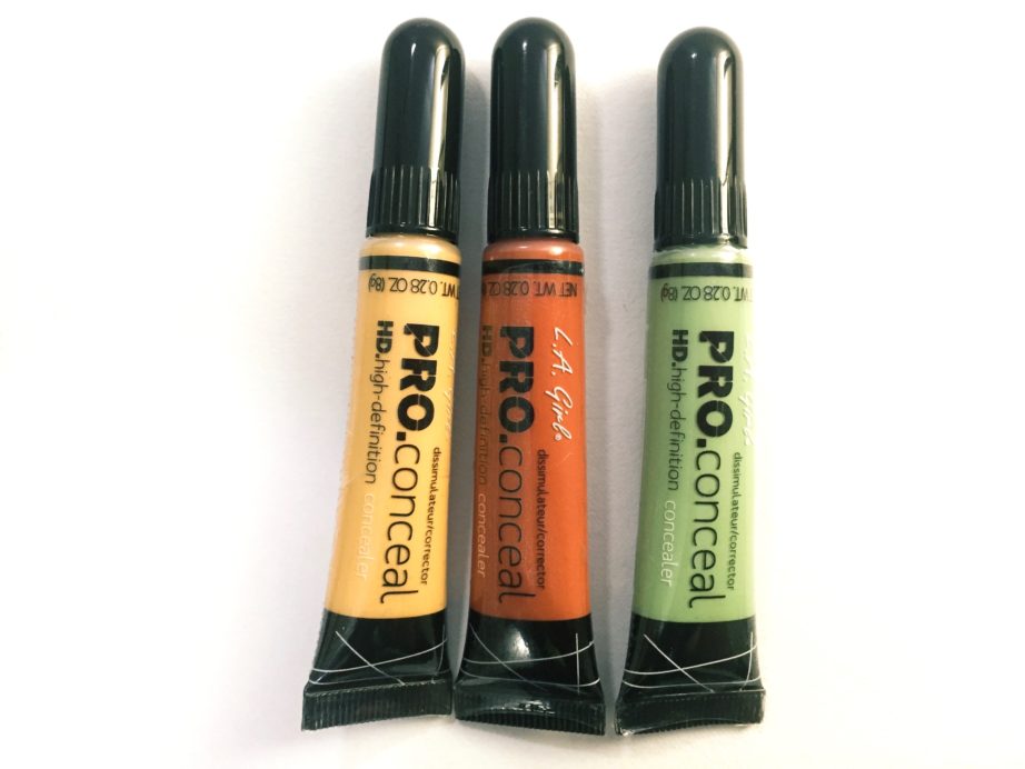 L A Girl Pro Conceal HD Orange Green Yellow Correctors Review Swatches Demo MBF Blog