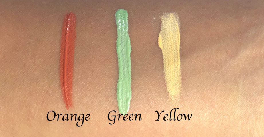 L A Girl Pro Conceal HD Orange Green Yellow Correctors Review Swatches Demo on hand